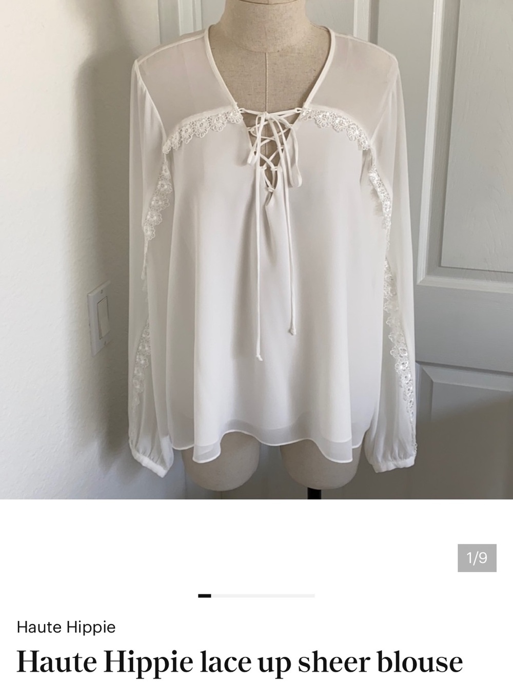 Haute Hippie Ivory Lace-Up Sheer Blouse